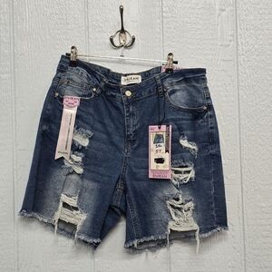 Enjeans 1X NWT Women's Distressed Denim Shorts - Blue